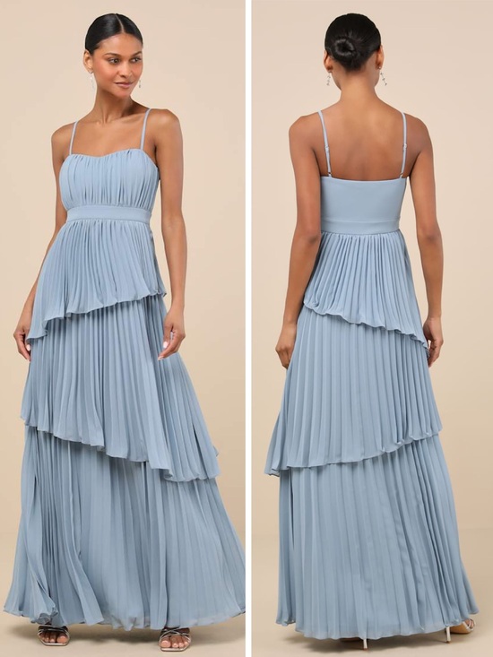Lulus Dresses & Skirts - Lulus Jehona Dusty Blue Pleated Tiered Maxi Dress Size Medium Formal Wedding